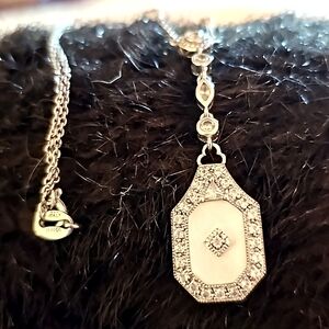 Antique Art Deco Camphor Glass/Crystal Sterling Silver Necklace